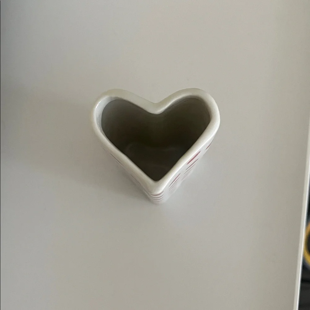 vintage small porcelain red Heart Patterned White Vase
